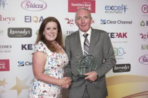 Off-Licence Manager of the Year Robert Mooney of SuperValu Sutton Cross with Linda Cowan, national sales manager off-trade wines, Gilbeys Gin