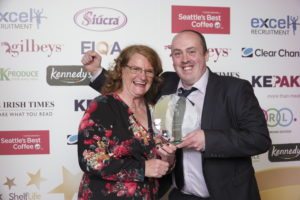 Protein & Provisions Manager of the Year Kevin Caldwell, SuperValu Donabate, with Irene Collins, managing director, EIQA 