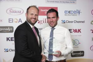 Small Forecourt Store Manager of the Year Patrick Hanlon of Hanlon's Gala SS, Longford, with Mark Hargadon, sales director, Seattle's Best