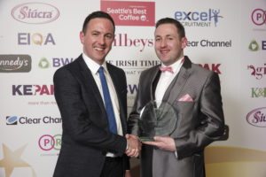 Small Supermarket Manager of the Year Anthon Russell of Iceland, Tralee, with Owen Clifford, head of retail convenience, Bank of Ireland