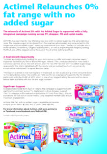 Popular yogurt drink Actimel has reformulated and relaunched its 0% range to include no added sugar