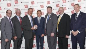 (L-R) Tim Jenkins, master of ceremonies, Stuart Musgrave, retired non-executive director, Chris Musgrave, vice chairman, Jean-Francois Mazaud, awards presenter, Nicky Hartery, Musgrave chairman, Brian Thompson, chairman of the Musgrave Next Generation Committee, Nicholas Moody of the judging panel