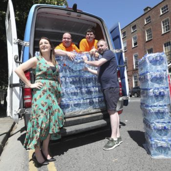 Gerard O'Neill, Josh Crowley and Anthony Flynn from City Helping Homeless (ICHH) with Ciara Cashen, Coca-Cola HBC Ireland and Northern Ireland