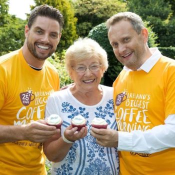Nancy Freeman launches Ireland's Biggest Coffee Morning for Hospice alongside patrons Keith Duffy and Mario Rosenstock