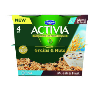 Each pot of Activia Grains & Nuts contains creamy yogurt mixed with a selection of grains, nuts and seeds