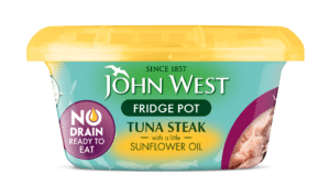 Once opened, John West No Drain Tuna in a 110g Fridgepack format can be resealed and popped in the fridge