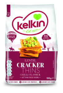 Kelkin Cracker Thins are available in three flavours, Chickpea, Chilli Lentil and Salt & Pepper Ancient Grain