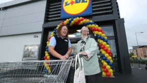 Ruth Shanley, Lidl Fortunestown Store Manager and Maura Brown, from Citywest, Dublin the stores first customer