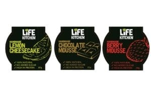 Life Kitchen’s range of nutritionally balanced desserts includes a healthy Chocolate Mousse, a zingy Lemon Cheesecake and a Red Berry Mousse