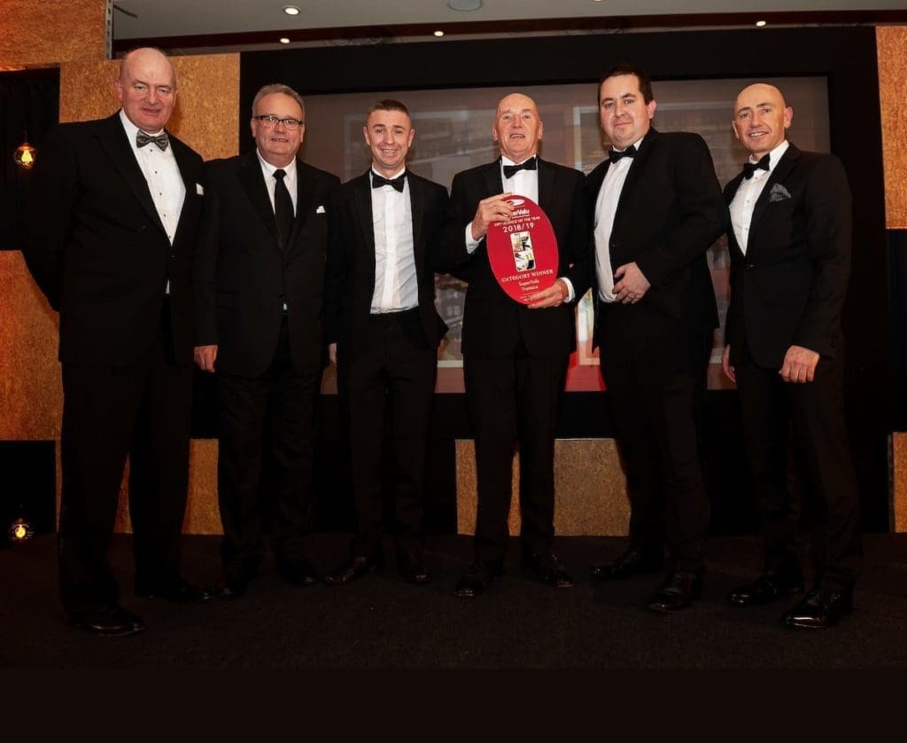 Niall Shanaghy, Colm O'Carroll and Shane Hunt of Quish's SuperValu Tramore, with Tom Gaskin of Santa Rita Estates, Andy O’Hara of Edward Dillon and Donagh McClafferty (rhs) of Musgrave Retail Partners Ireland