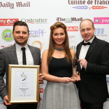 David Farragher and Lauren West receive the award for Best C-Store Marketing Campaign 2018 on behalf of Heineken 0.0%, presented by John Tully, regional manager, Mace