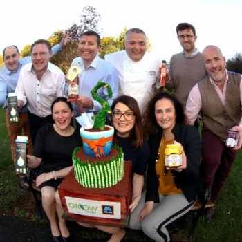 Irish chef Richard Corrigan (back centre) and Laura Harper (seated centre), buying director, Aldi Stores Ireland, were joined by last year’s five overall Grow with Aldi winning producers, to announce that Aldi is now seeking applications for year II of the programme