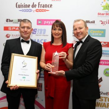 James Davey and Jo Davey of Absolute Nutrition accept the award for Best New Food and Drink Start-up 2019, presented by Dan Curtin, sales director, Centra