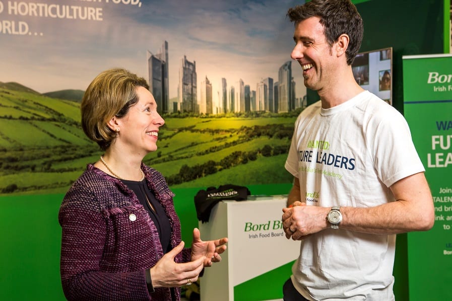Tara McCarthy (Bord Bía CEO) with Tom Tully, industry talent manager, at the Farmers Journal Careers Expo
