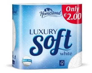Introducing a more luxurious product at the same great price, Homestead replaced its Soft two-ply toilet tissue with the new Luxury Soft three-ply quilted toilet tissue