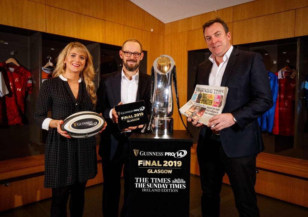 Laurie Kelly, Group marketing manager, News Ireland with Richard Bogie, general manager, News Ireland and Dermot Rigley, commercial & Marketing director, PRO14 Rugby