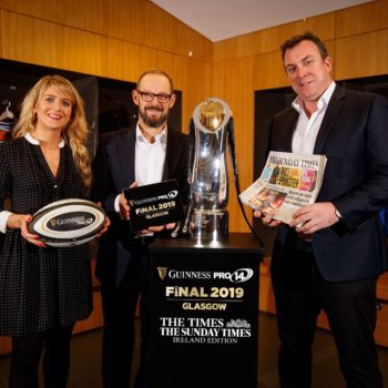 Laurie Kelly, Group marketing manager, News Ireland with Richard Bogie, general manager, News Ireland and Dermot Rigley, commercial & Marketing director, PRO14 Rugby