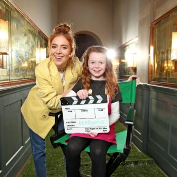 Caragh McKenna, aged 8, from Monaghan, with Broadcaster Angela Scanlon on the grass carpet in Dublin for the launch of Kerrygold’s new global campaign ‘A True Taste of Kerrygold’