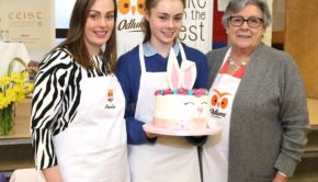Sarah Clifford, 15, with judges Catherine Leyden, right, and Imelda McCarron