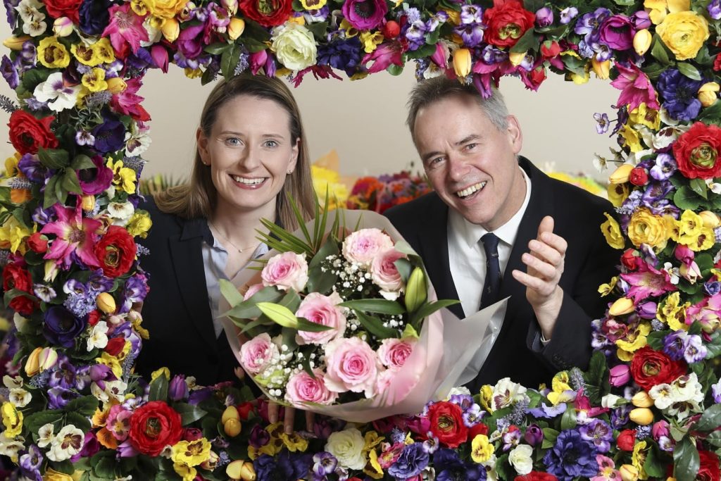 Aoife Habenicht, Buying Director at Aldi Ireland and Wayne Rowlatt, CEO at JZ Flowers, marking the new partnership between the two brands