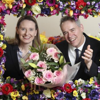 Aoife Habenicht, Buying Director at Aldi Ireland and Wayne Rowlatt, CEO at JZ Flowers, marking the new partnership between the two brands