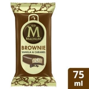 With a crumbly brownie base layered with Magnum ice cream, Magnum Brownie features swirls of caramel sauce fully wrapped in Magnum’s cracking chocolate