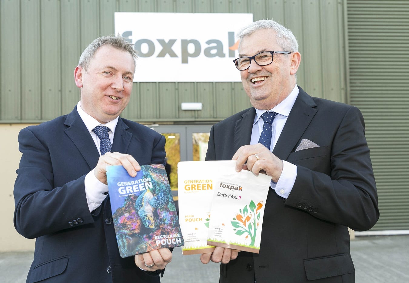 Aidan McKenna, regional director with Enterprise Ireland, marks the occasion with Foxpak CEO Paul Young
