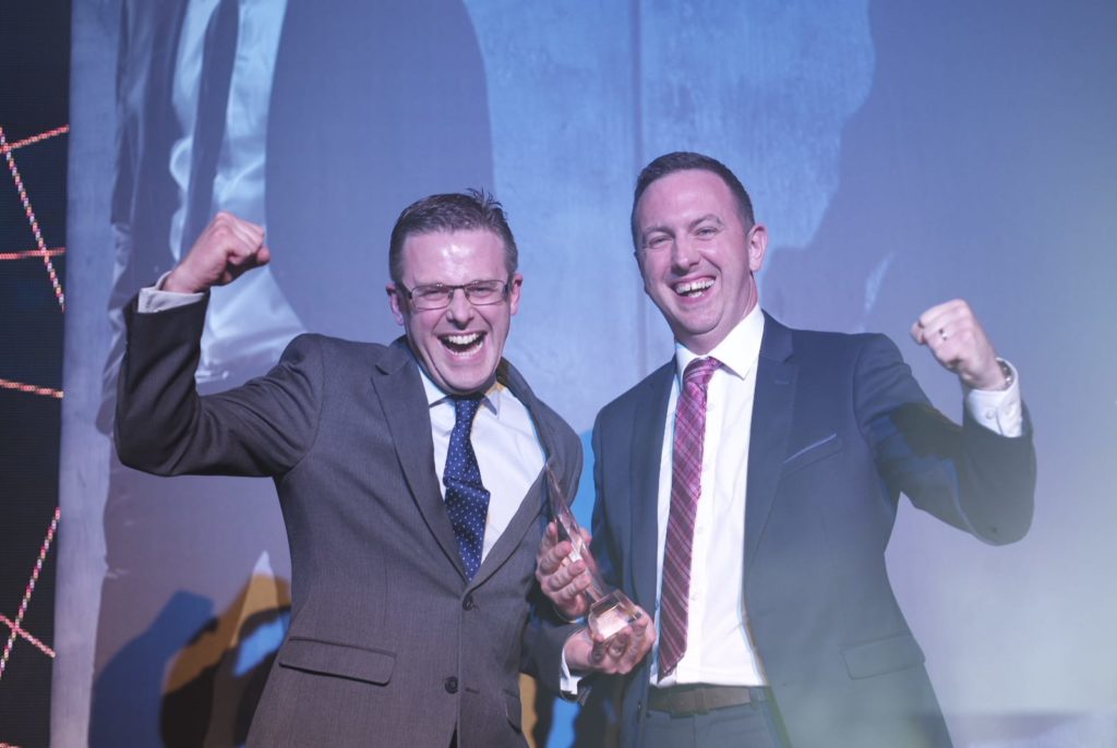 Donnie Christian, Grocery Retail Manager of the Year 2019, celebrates with sponsor Owen Clifford of Bank of Ireland