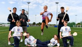 Ambassadors for the Aldi Community Games help launch the event with some sporting hopefuls