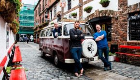 The Dead Rabbit’s Sean Muldoon and Jack McGarry and Irish whiskey expert Tim Herlihy with the VW van that took them around Ireland