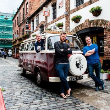 The Dead Rabbit’s Sean Muldoon and Jack McGarry and Irish whiskey expert Tim Herlihy with the VW van that took them around Ireland