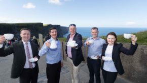 Leonard Cleary, Clare County Council; Cillian Reid, Brambles; Bobby Kerr, Chair of Cliffs of Moher Ltd., Kaspars Pastuhovs, Brambles; and Geraldine Enright, Director, Cliffs of Moher Visitor Experience