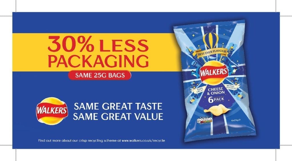 The outer packaging for Walkers multipacks will see a 30% reduction in plastic being used