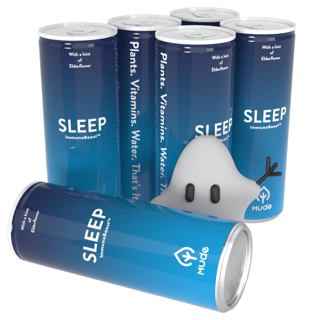 Mude Sleep blends organic chamomile and valerian root to naturally soothe individuals towards a restful slumber